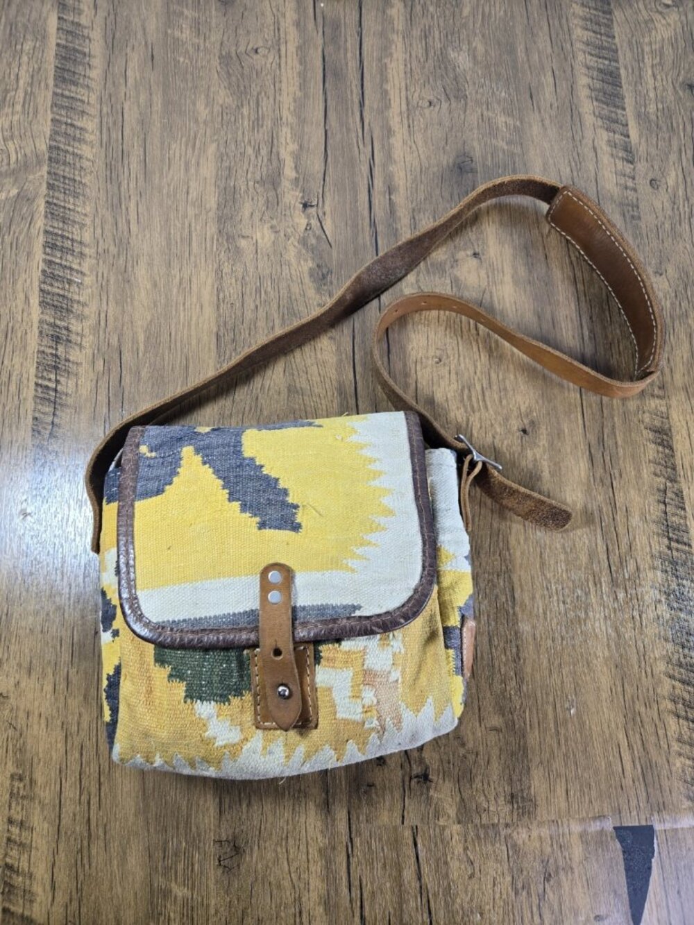 Will Leather Goods Southwestern Woven Canvas Leather Crossbody Bag Western Boho